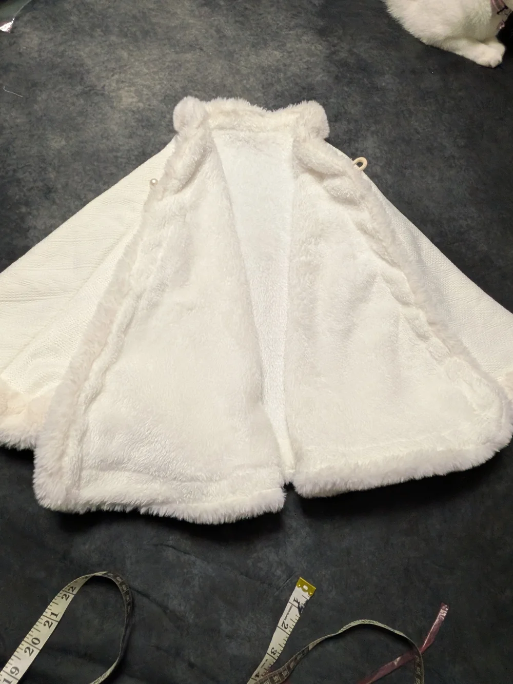 White Formal Faux Fur Trim Hooded Cape with Pearl Ties